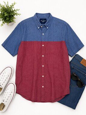 John Smith Men’s Large Colorblock Shirt Blue Red Short Sleeve Button Down